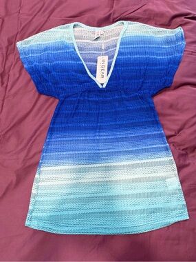 NWT Ingear Resort Blue Ombre Open Knit Mesh Beach Cover-Up Tunic S